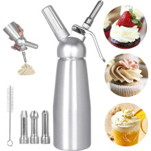 Distributeur de crème en acier inoxydable 500 ml, avec cartouche, siphon à chantilly et 3 buses en acier inoxydable, 1 kit de nettoyage