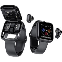 Waterproof Bluetooth Smartwatch with Earphones for Men - Black