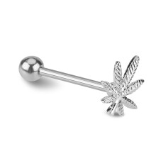 Piercing do jazyka s vnútorným závitom, šperk z nehrdzavejúcej ocele lekárskej kvality pre hypoalergénnu ochranu, prsteň do jazyka s lístkom