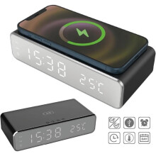 Wireless Charger – Digital Alarm Clock | Adjustable Alarm | Adjustable LED Display | Compatible with iPhone, Samsung, Xiaomi, Pixel | Black