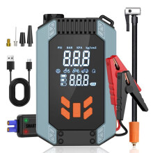 Krachtige 12V 1200A auto-accu-booster/startbooster, met 150 PSI luchtcompressor en veiligheidsklemmen.