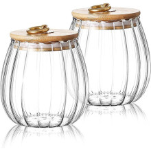 Set of 2 airtight glass storage jars for tea, coffee, sugar - Kitchen storage containers - 750 ml (2 ovals)