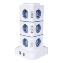 Steckdosenleiste in Turmform, 12 Steckdosen – 2500 W / 10 A – mit 4 USB-Anschlüssen, Überspannungsschutz – 3 m Verlängerungskabel