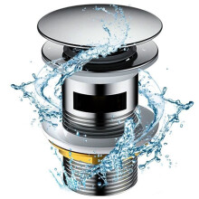 Pop-up sink drain with ceramic and copper overflow, universal sink waste fitting