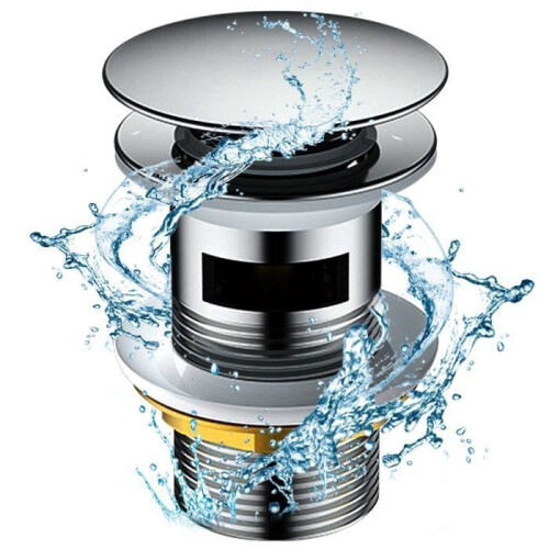 Pop-up sink drain with ceramic and copper overflow, universal sink waste fitting