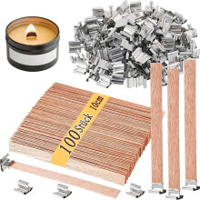 100 mèches de bougie avec 100 supports en fer, mèches en bois pour la fabrication de bougies artisanales, sans fumée, naturelles et écol