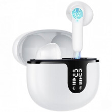 Écouteurs sans fil Bluetooth 5.3avec Mic Autonomie 40H Affichage LED Étanche IPX5 ENC pour iPhone et Android (Blanc)-ADTOBAST