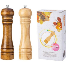 Pepper and salt mill - 8 inches - Oak wood - Ceramic rotor - 2 pieces