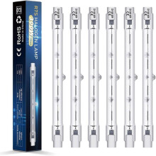 Conjunto de 6 lâmpadas halógenas dimerizáveis R7S de 300W e 118mm, 220-240V, 4480lm, 2800K, branco quente, tipo J, para iluminação de trabal