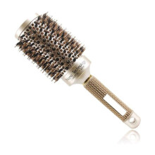 Round ceramic and ionic hairbrush with boar bristles, ideal for blow-drying, curling and straightening, for