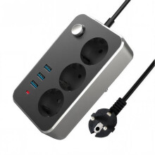 Regleta protectora contra sobretensiones USB, 3 tomas de corriente + 3 puertos USB, cable de 1,5 metros