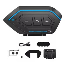 Intercom Moto Bluetooth 5.0, Kit Oreillette Bluetooth Casque Moto Interphone - Bleu noir