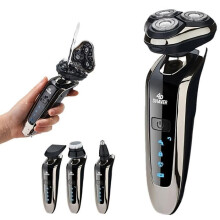4-in-1 Electric Shaver for Men, Wet & Dry, Rechargeable, with 3D Rotating Heads, LCD Screen, Portable Shaver, Black