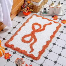 Orange Scalloped Bow Bathroom Rug 16"x24", Non-Slip Microfiber Bath Mat, Absorbent & Cute Aesthetic Decor – Compatible with Standard Bathtubs