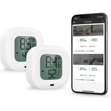 Bluetooth 5.0 Thermometer Hygrometer, 2pcs Wireless App Control Accurate Temperature Humidity Monitor Meter, Sensor Monitor with Screen, Button, Alert