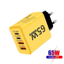 65W USB Fast Charger - MTB - Yellow - 4-Port Adapter for iPhone 15, Xiaomi, Huawei, Samsung - QC 3.0 Technology