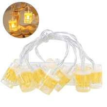 Guirlande lumineuse LED pour verres à bière, 1,5 mètre, 10 LED blanc chaud, fonctionne sur piles, éclairage décoratif pour chopes à bièr