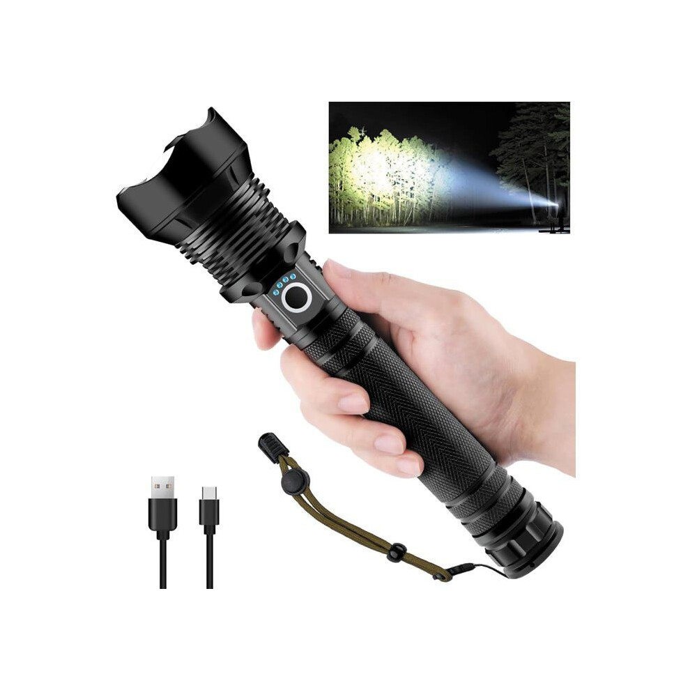 Ultra Powerful Led Flashlight, 90000 Lumens Usb Type-C Rechargeable Flashlight, Xhp70 Adjustable Zoomable Waterproof Torch 4797147354764