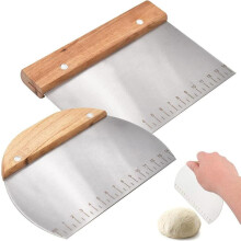 Racloir à pâte en acier inoxydable, lot de 2, avec manche en bois, outil multifonction pour la pâtisserie, coupe-pâte, qualité alimentai