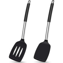 Ensemble de 2 spatules en silicone, ustensiles de cuisine en silicone résistant à la chaleur, sans BPA avec manche en acier inoxydable,