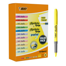 BIC Highlighters Grip Pastel and Neon Colours - Highlighter Pens Multipack - Sta