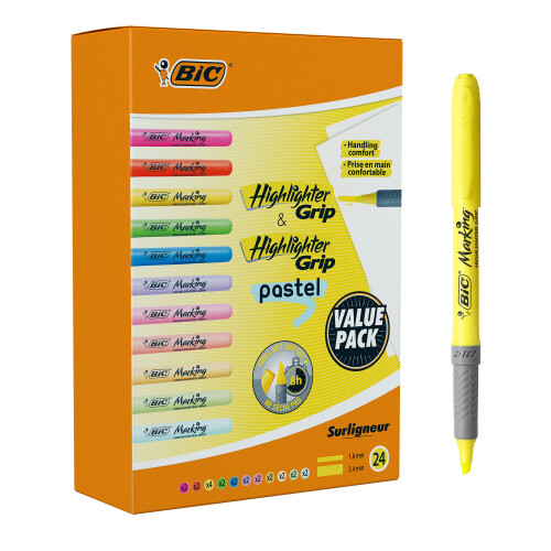BIC BIC Highlighters Grip Pastel and Neon Colours - Highlighter Pens Multipack - Sta