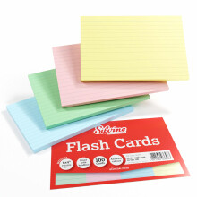 Silvine 6x4 Assorted Colour Flash Cards - Lined (100 Record Cards) 4 Colours for Study, Presentations and Notes