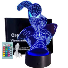 Spiderman Lampe de nuit super héros 3D, Lampe LED USB Veilleuse Illusion, 16 Couleurs Changeantes avec Télécommande