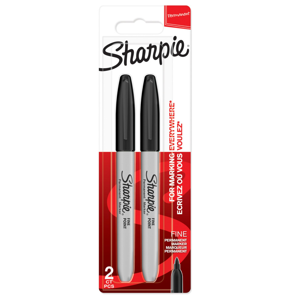 Sharpie Permanent Markers | Fine Point For Bold Details | Ink | 2 Marker Pens Black