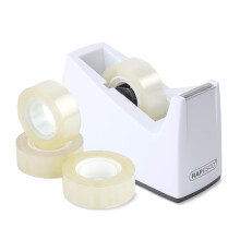 Rapesco 1620 Tape Dispenser 300 for Rolls with 1" (25 mm) Core, Includes 4 Tape Rolls, White