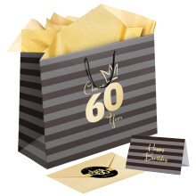 Sumerk 1 PC 13" Large Gift Bag with Card Stickers and Tissue Paper 60th Birthday Bag for Women Men Happy 60th Birthday Gift Bag