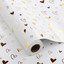 woric 43cm*12m Gold Heart Wrapping Paper Roll, Birthday Wrapping Paper Wedding Gift Wrap Paper Roll for Birthday, Bridal Shower Wedding Baby Shower A
