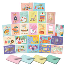 S&O Box of Birthday Cards with Envelopes - Bulk 24 Unique Happy Day Notes - Colorful Birthday Decor Bulk for Office & Home