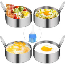 Moule à œufs à crêpes, lot de 4, cercle à œufs de 9 cm pour la cuisson d'œufs au plat, de crêpes, d'omelettes et plus encore, revêtement