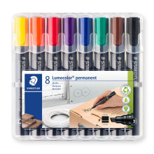 STAEDTLER Permanent Marker Pens - Lumocolor - Chisel Tip - 2-5mm Line Width - Pack of 8, 350 WP8