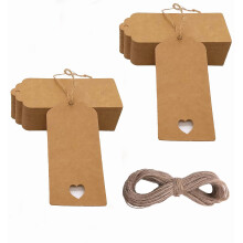Gift Tags 100 Pcs Brown Kraft Paper Tags with String 4 x 9 cm Gift Labels for Wedding Valentine's Day Birthday Party Favours Father's Day Mother's