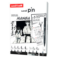 uni-ball PIN Black Ink Felt Tip Pen Fineliners. Manga Starter Set. Includes 3 Fineliners, 5 Brush Tips, 1 Mechanical Pencil. Water and Fade Resistant