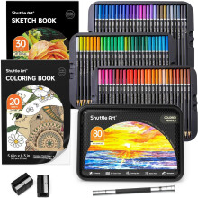Shuttle Art 80 Colours Professional Colouring Pencils, Soft Core Coloured Pencil Set with 1 Colouring Book,1 Sketch Pad, 2 Sharpener