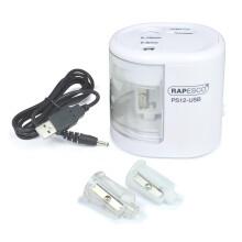 Rapesco 1448 PS12-USB Automatic/Electric Pencil Sharpener with USB or Battery (not Included) Charging, White