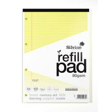 Silvine A4 Yellow Paper Dyslexia Refill Pad - Lined with Margin (100 Pages)