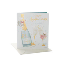 UK Greetings | Anniversary Card | Happy Anniversary | Her/Him | Champagne & Flutes Design | With Envelope | 165 x 190 mm