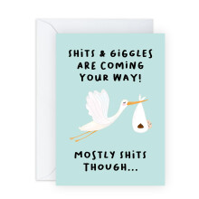 Baby Shower Card Funny - Sh*ts And Giggles - Stork Bird - Baby Boy Girl - Pregnancy Cards Congratulations