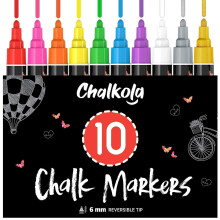 Liquid Chalk Pens (10 Pack) with Gold & Silver - Bold Dry Erase Marker Pens for Blackboard, Windows, Chalkboard Signs, Bistro - 6mm Reversible Tip