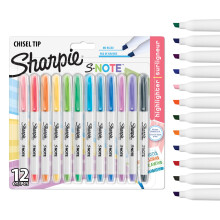 Sharpie S-Note Highlighter Pens | Part Art Marker PenPart Highlighter to DrawWrite & More | Assorted Pastel Colours | Chisel Tip | 12 Count