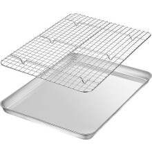 Plaque de cuisson avec grille de refroidissement, plaque de cuisson/plat à gâteau rectangulaire en acier inoxydable, 40,5 x 30,5 x 2,5 c