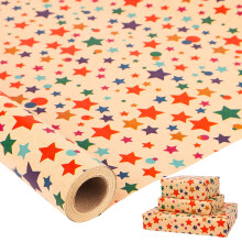 HBell Stars Wrapping Paper Roll,43cm*10m Colorful Star Wrapping Paper,Colored Kraft Gift Wrapping paper for Birthday, Christmas,Baby Shower,Party,Fes