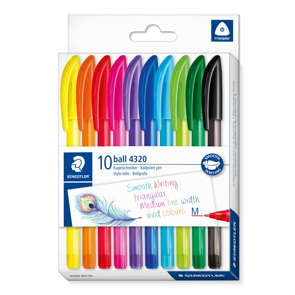 Staedtler 4320 Mc10 Stick Rainbow Ballpoint Pen - Assorted Colours (Pack Of 10)