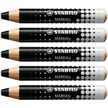 STABILO MARKdry - Whiteboard and Flipchart Marker Pencil - Pack of 5 - Black