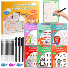 6 Reusable Handwriting Practice Books for Kids Ages 3-8 - Large Magic Grooved Workbooks with Pens | Letter & Number Tracing, Drawing & Maths | Presch