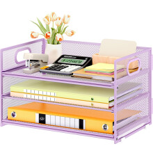 VITVITI 3 Tier Paper Desk Organizer with Handle and 1 Pcs Slideable Letter Tray, A4 Paper File Folder Sorter Metal Mesh Organizer for Home Office Sch
